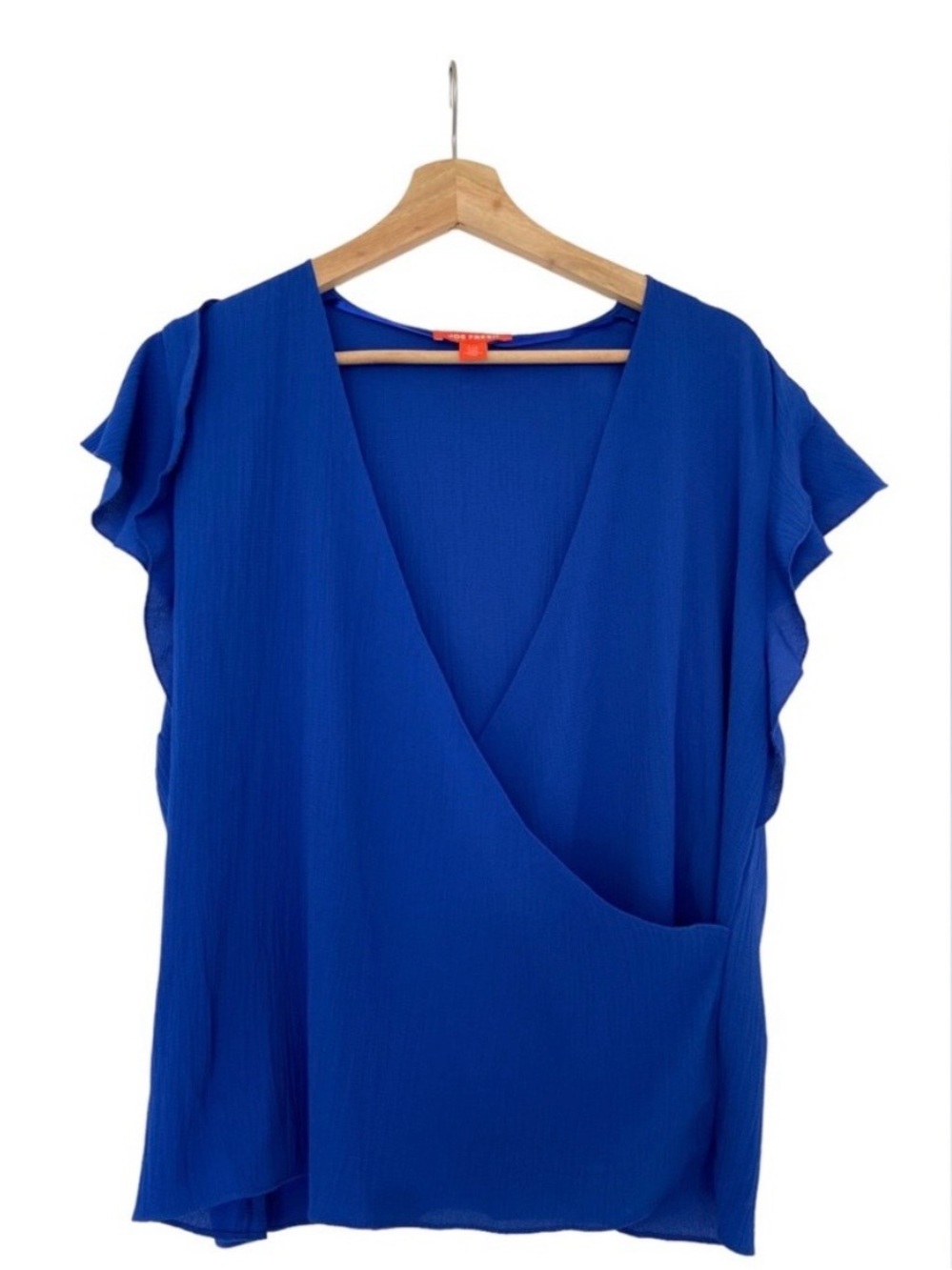 Blue V-Neck Flutter Sleeve Women’s Top Large